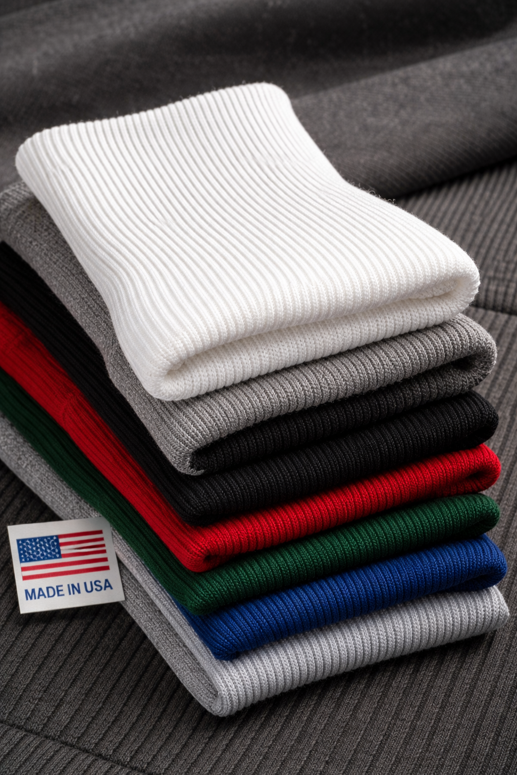 Rib knit cuff close up for hoodies jackets USA manufacturing