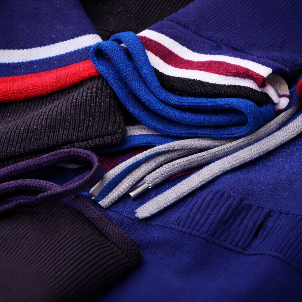 Sportswear trims: rib cuffs, knit waistbands, elastic tape and drawcords